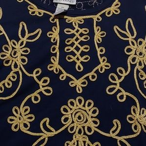 Maggie Barnes Navy Blouse with Gold Trim